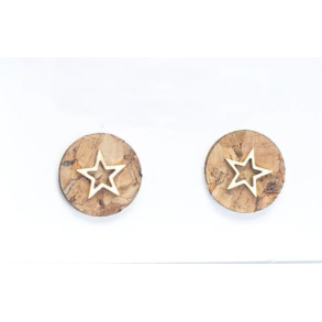 reringe i natur kork med stjerne i forgyldt rustfrit stl